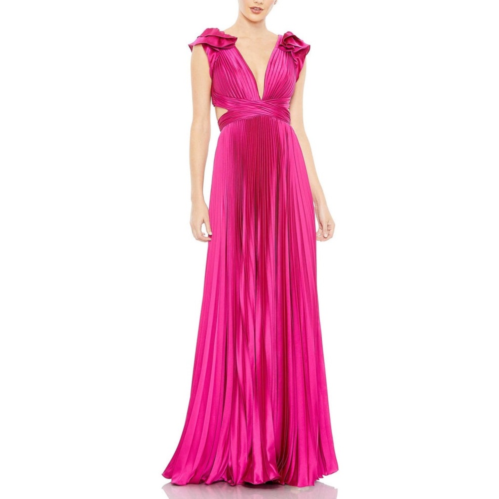 NWT Ieena for Mac Duggal Pink Pleated Cut Out Lace Up Back Gown 26728 Size 0
